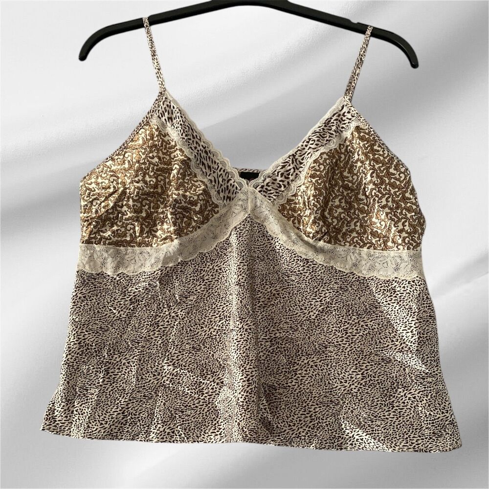 Secret Treasures Satin Slip‎ Lingerie V Neck Lace Accents Contrasting Print XL